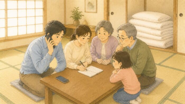 葬儀で急に布団が必要になり、分かる範囲で電話相談している家族