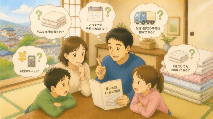 貸し布団のよくある質問を確認する家族