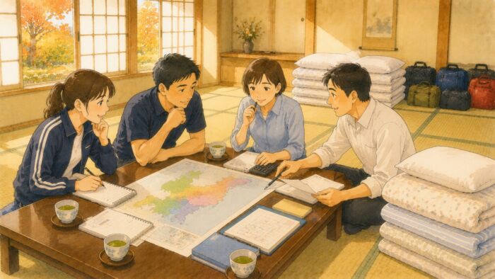 貸し布団の見積もり前に地域や組数を整理する様子