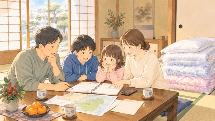 配達エリア外の貸し布団料金と利用日程を確認する家族
